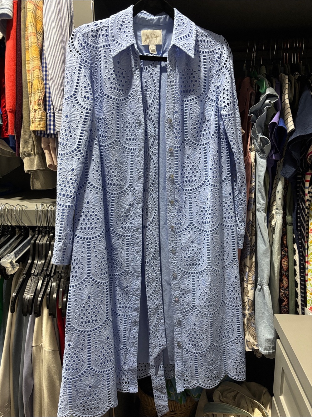 Lilly Pulitzer Eira Light Blue Eyelet Shirtdress Midi size 4 - Picture 4 of 6